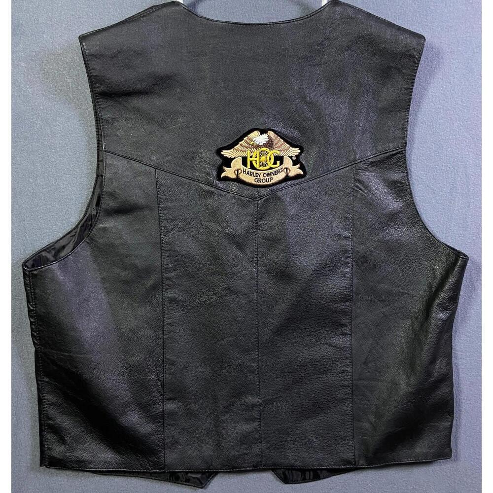 USA Bikers American Unique Leather Vest XLarge HOG Harley Owners Group on Back